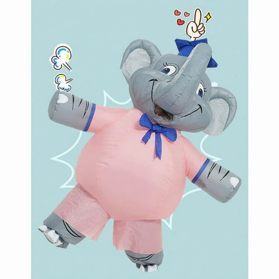 Halloween Cute Pink Elephant Inflatable Costume Adult Cosplay Inflatable Dress Up Bachelor Elephant Party Suit Holiday Party,Height 59"–74.8",elephant