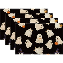 Halloween Cute Placemats 12x18 Inch Set of 4, Halloween Funny Ghost Pumpkin Table Place Mat Black and White Ghost Washable Table Mats Decorative Linen Fabric Table Mat for Dining Table