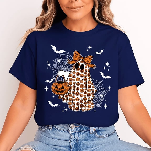 Halloween Cute Pumpkin Ghost Unisex Graphic Tee Shirt - Gift for Halloween