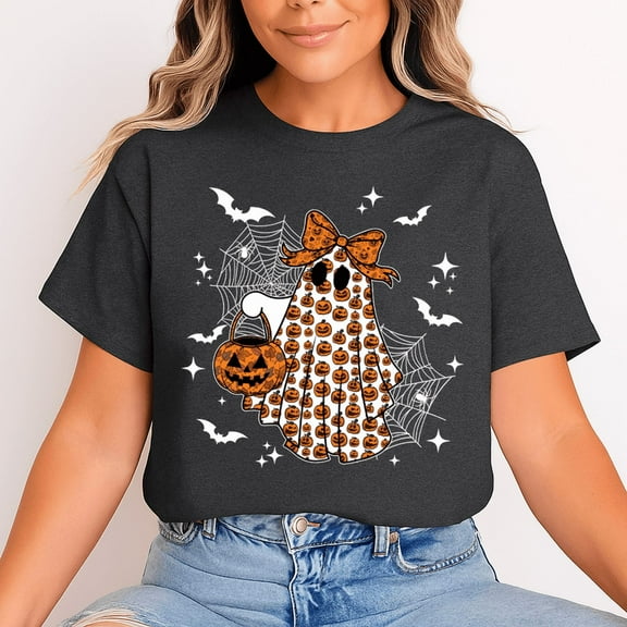 Halloween Cute Pumpkin Ghost Unisex Graphic Tee Shirt - Gift for Halloween
