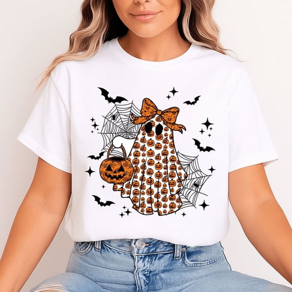 Halloween Cute Pumpkin Ghost Unisex Graphic Tee Shirt - Gift for Halloween