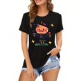 thumbnail image 1 of Halloween Cute Pumpkin Scarecrow Graphic Tee Womens Design Crows Stars Hearts Comfort T-Shirt Black S-5XL, 1 of 5