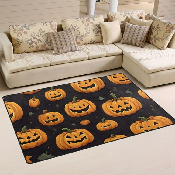 Halloween Cute Pumpkins Area Floor Mats Non-Slip Rugs Soft Doormat 60 x 39 inch Carpet for Living Dining Room Bedroom Decorative