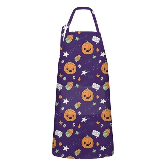 Halloween Cute Pumpkins and Cupcakes Apron-Garden Aprons for Women with Pockets-Cotton Linen Waterproof Kitchen Cooking Gardening Aprons Adjustable for Kitchen,Cooking,BBQ and Salon 32"x27"
