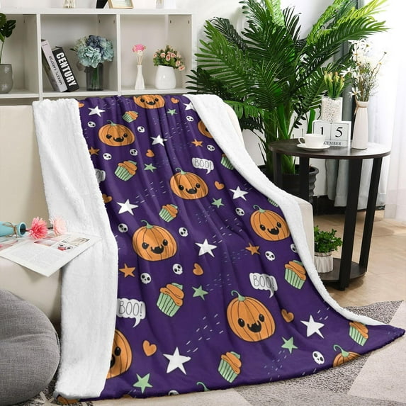 Halloween Cute Pumpkins and Cupcakes Blanket,Comfortable Soft Flannel Throw Blanket,All Season,Warm Lightweight Blankets for Sofa Bed Couch Living Room Chair,40"x50"