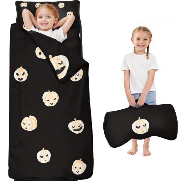 Halloween Cute Pumpkins Pattern Toddler Nap Mats for Kids Preschool,60"x20" Sleeping Mat Bag or Kids,Toddler Sleeping Bag,Toddler Nap Mat or Daycare
