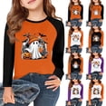 thumbnail image 1 of Halloween Cute Shirts for Girls Size 10-12 Long Sleeve Funny Pumpkin Ghost Bat T-Shirt Christmas Girls Fashion Crew Neck Pullover Tops Beige 9-10 Years, 1 of 8
