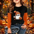 thumbnail image 1 of Halloween Cute Shirts for Girls Size 8-10 Long Sleeve Novelty Cartoon Pumpkin Ghost Bat T-Shirt Thanksgiving Trendy Y2k Crew Neck Tee Tops Black 5-6 Years, 1 of 7