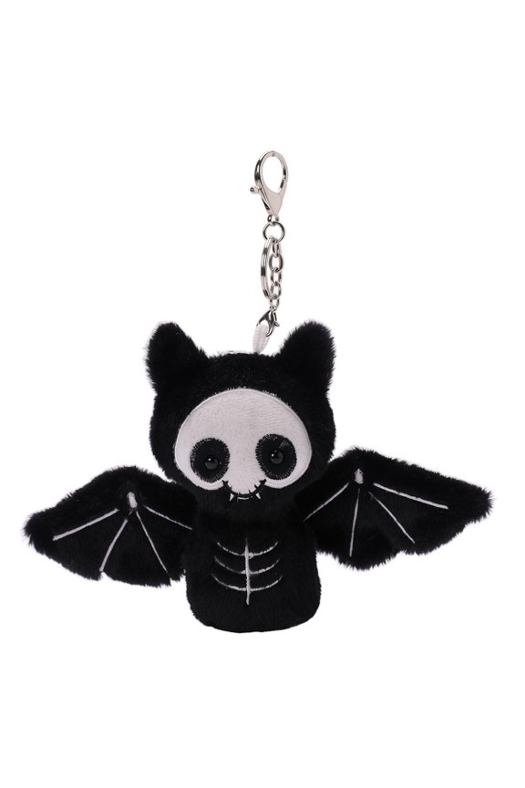 Halloween Cute Skeleton Bat Plush Keychain, Gothic Bone Stitched Black Bat Bag Charm, Mini Spooky Halloween Backpack Zipper Pendant Accessory