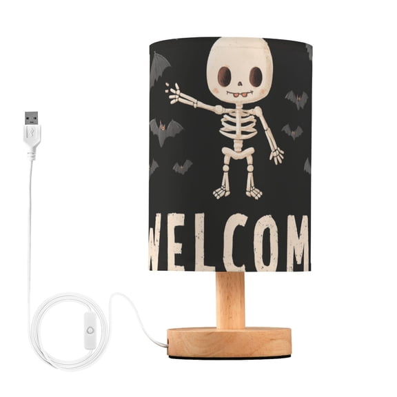 Halloween Cute Skeleton with Bats Greeting Table Lamp with USB Port LED Warm Light Lamp Night Light Home Decor