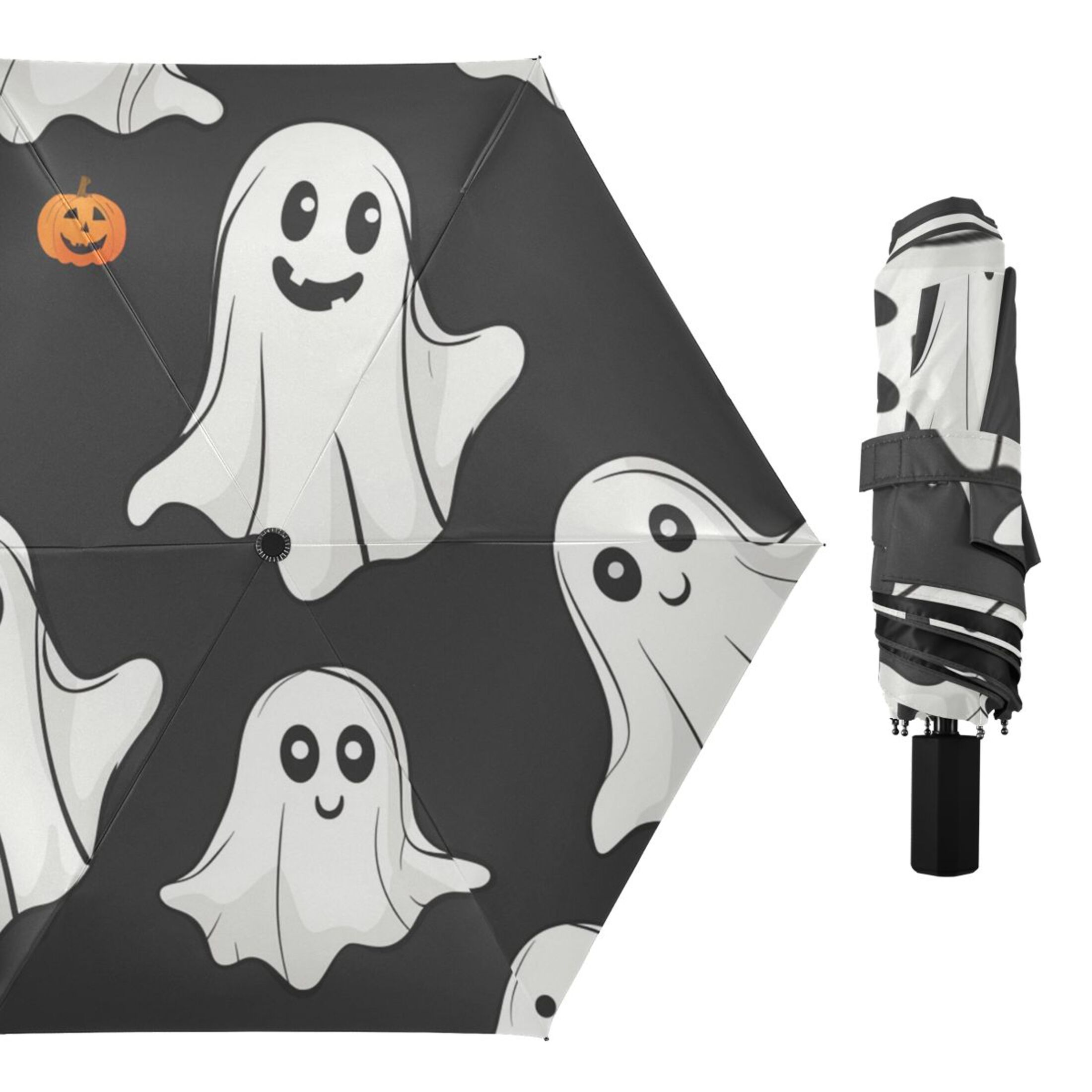 Halloween Cute Specters Pumpkins All Weather Umbrella Triple