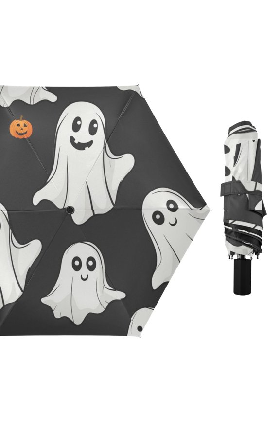 Halloween Cute Specters Pumpkins All Weather Umbrella Triple Folding Parasol 6 Ribs UV Protection Portable
