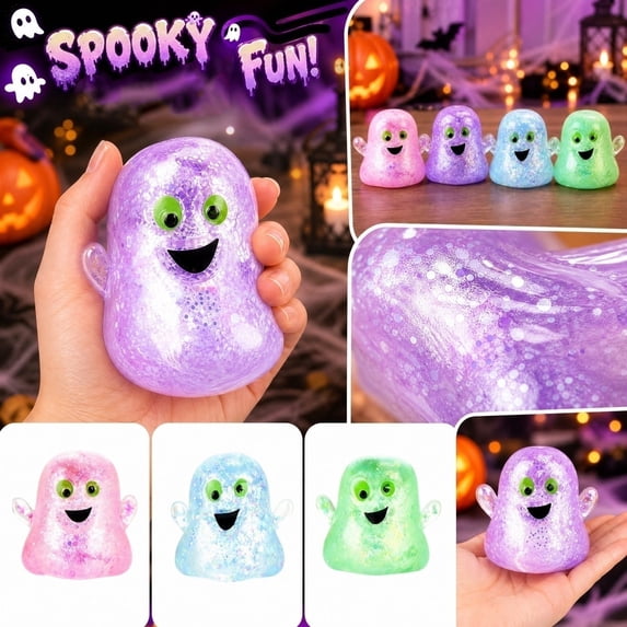 Halloween Cute Squeeze Fidget Toys Ghost Squishy Slow Rise Glitter Sensory Fidget Moldable Soft Spooky Ghost Dumpling Squishies Stocking Stuffers Party Favors for Adults