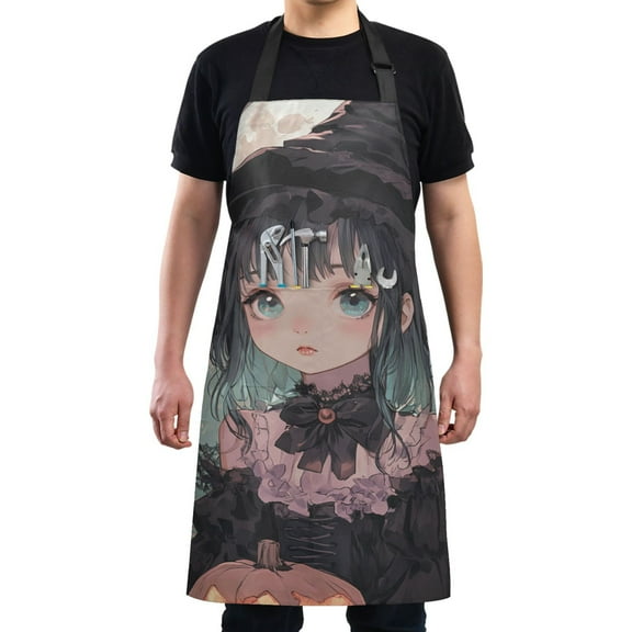 Halloween Cute Witch and Pumpkin Chef Kitchen Apron with Pockets for Women Waterproof Aprons for Cooking Baking