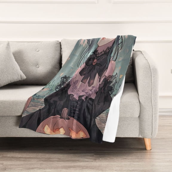 Halloween Cute Witch and Pumpkin Throw Blanket 60" x 90" Soft and Warm Blankets for Couch Sofa and Bed
