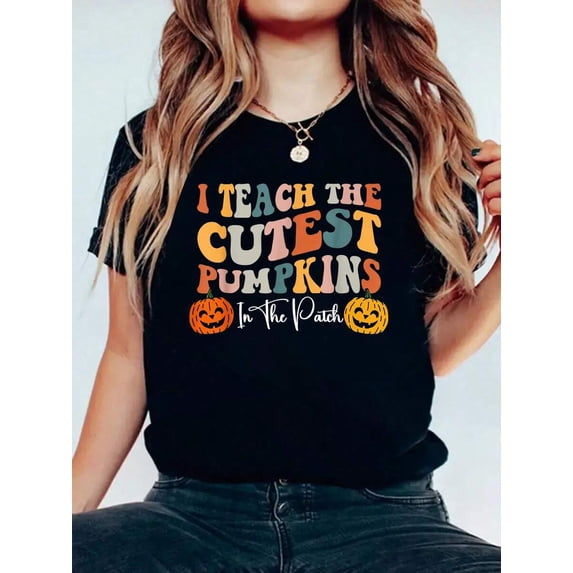 Halloween Cutest Pumpkins Retro Fall Graphic T-Shirt, Graphic Tees Tops For Women