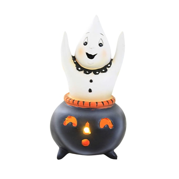 Halloween Cutie Ghost Figurine Polyresin Light Up Cauldron J9667 Up