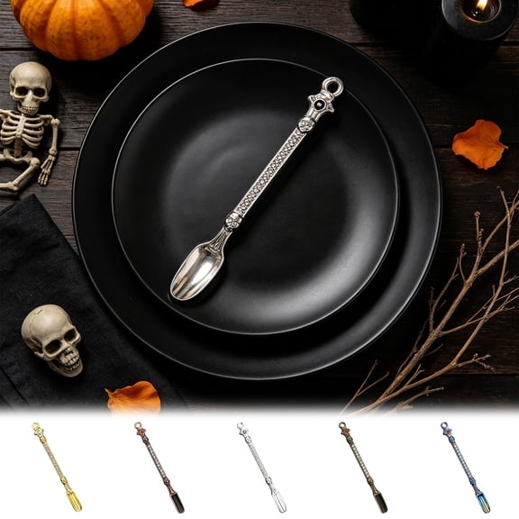 Halloween Cutlery with Diamond Engravings, Alloy Metal Spoon with Polished Finish, Hanging Loop for Display or Storage, Festive Party Decor, Lazyguy