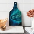 thumbnail image 1 of Halloween Cutting Board, Gothic Dark Backdrop a Dead Ghost Skull Haunted Horror Themed Digital Art, Decorative Tempered Glass Cutting and Serving Board, Wine Bottle Shape, Blue, by Ambesonne, 1 of 5