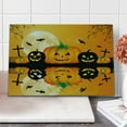 thumbnail image 1 of Halloween Cutting Board, Spooky Carved Jack o' Lantern and Full Moon Bats and Grave Lake October Theme, Decorative Tempered Glass Cutting and Serving Board, Large Size, Orange Black, by Ambesonne, 1 of 5