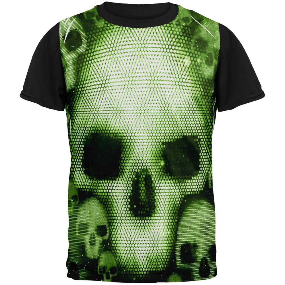 Halloween Cyber Space Alien Skull All Over Mens Black Back T Shirt ...