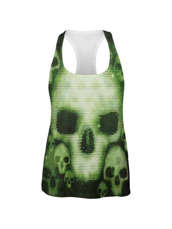 Halloween Cyber Space Alien Skull All Over Womens Work Out Tank Top Multi MD