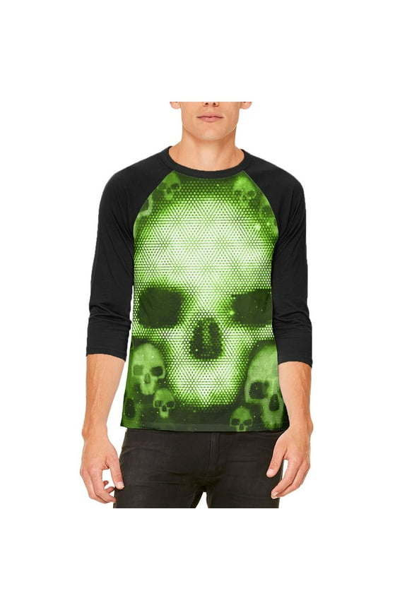 Halloween Cyber Space Alien Skull Mens Raglan T Shirt White-Black X-LG