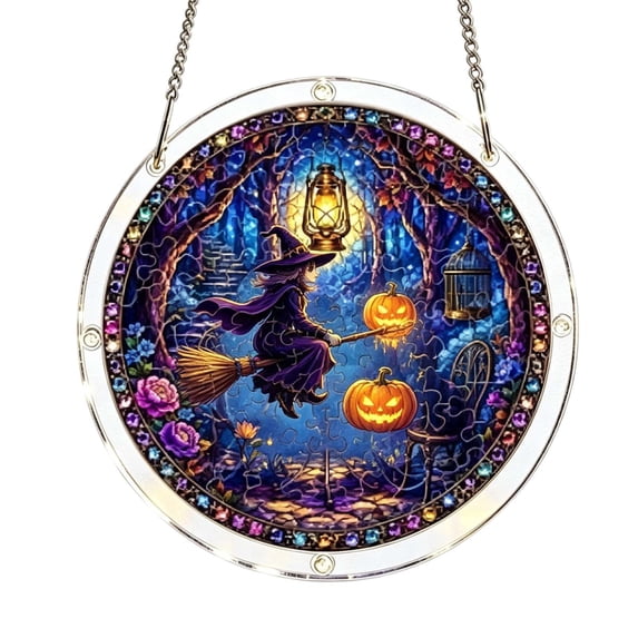 Halloween DIY Acrylic Puzzle Suncatcher Stained Glass Transparent Window Hanging Ornament With Metal Chain