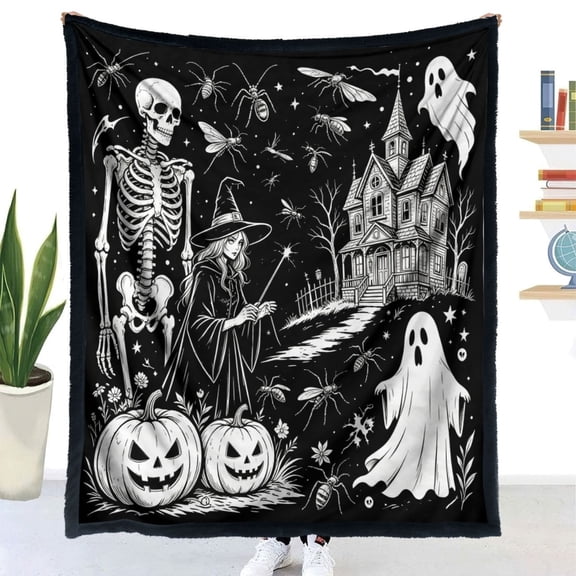 Halloween DIY Coloring Blanket with 24 Washable Markers, Creative Art Custom Coloring Fabric Blankets, Personalized Cozy Halloween Home Decor Activity Blanket for Adults