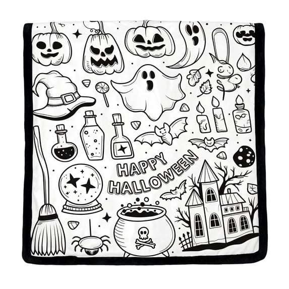 Halloween DIY Coloring Blanket, DIY Color Your Own Blanket 60x50 In, Fuzzy Polyester Blanket for Creative Personalization, Artistic Home Decor Cozy Gift, Halloween Ghost Pattern Doodle Mat Decoration