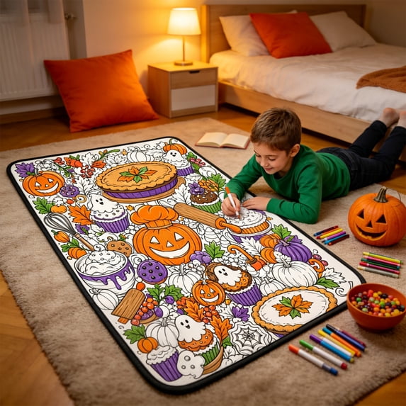 Halloween DIY Coloring Blanket for Adults and Kids, Pumpkin and Ghost Create Your Polyester Throw, Creative Art Activity, 27.5 x 39.3 in