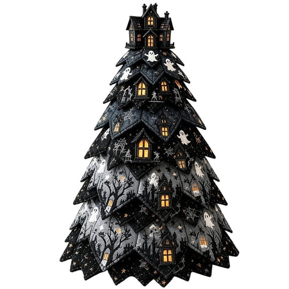 Halloween DIY Craft Kit, 3D Quilted Fabric Tree Sewing Project for Adults Beginners, Seasonal Mantel Shelf Decor, Handmade Spooky Home Gift #G