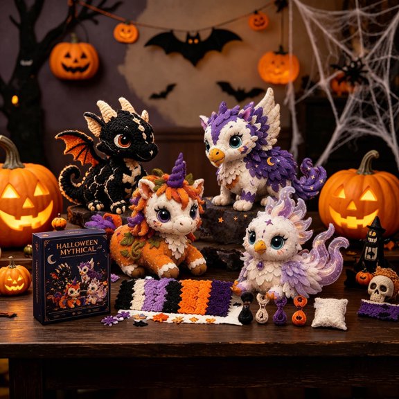 Halloween DIY Felt Sewing Kit Cute Animal Plush Patchwork Craft Set Beginner Friendly Handmade Doll Making Kit Gift for Holiday Party Table Shelf Craft Lover