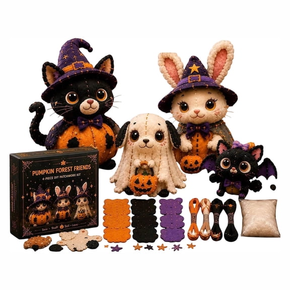 Halloween DIY Felt Sewing Kit Cute Animal Plush Patchwork Craft Set Beginner Friendly Handmade Doll Making Kit Gift for Holiday Party Table Shelf Craft Lover
