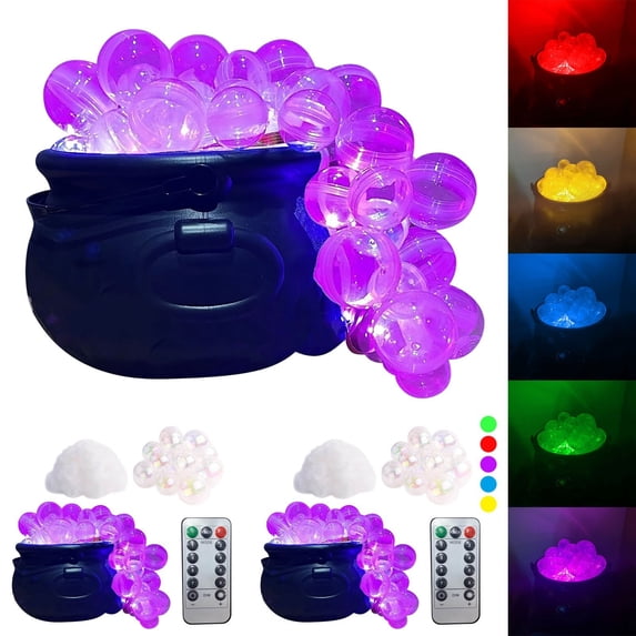 Halloween DIY Glowing Bubbling Witch Cauldron Set Colorful LED Light Up Halloween Tabletop Decor with 30 Hemisphere Balls Spooky Party Centerpiece for Home Mantel Vintage Witch Scene