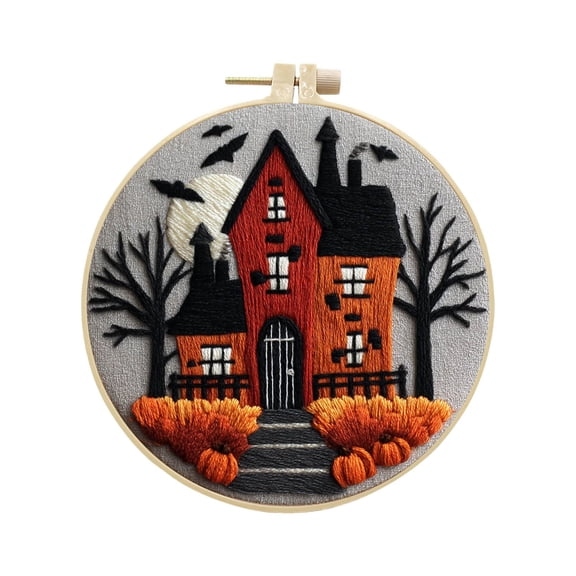 Halloween DIY Knitting Kit, Gothic Embroidery Set, Linen Fabric, Stamped Patterns, for Adults Beginners, Needlepoint Supplies