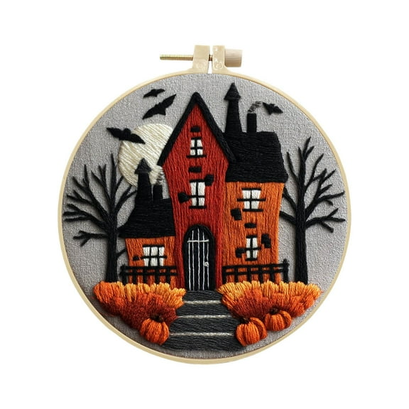 Halloween DIY Knitting Kit for Adults Beginners Gothic Style Handmade Embroidery Craft Set Needlepoint Supplies with Yarn and Tools