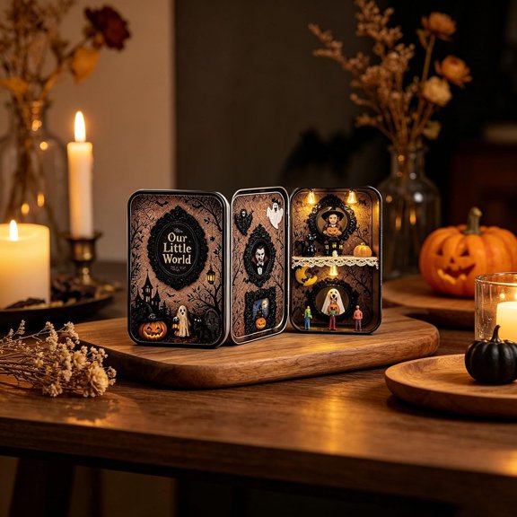 Halloween DIY Mini Museum Silhouette Box, Shadow Box Frame Display Case, Halloween Personalized Photo Shadow Boxes Display for Him & Her (Coffee)