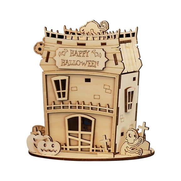 Halloween DIY Miniature House Kit, 3D Wooden Puzzle Zombie House Model Kit, DIY Undead Haunted Scene for Home Decorations (33PCS)