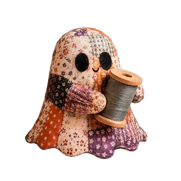 Halloween DIY Patchwork Kit, Cute Ghost Shaped Patchwork Craft Set with Eyes For Crochet Animals, Vintage Floral Patch Ghost Decor Making Supply for Halloween Tabletop Ornament & Holiday Gift