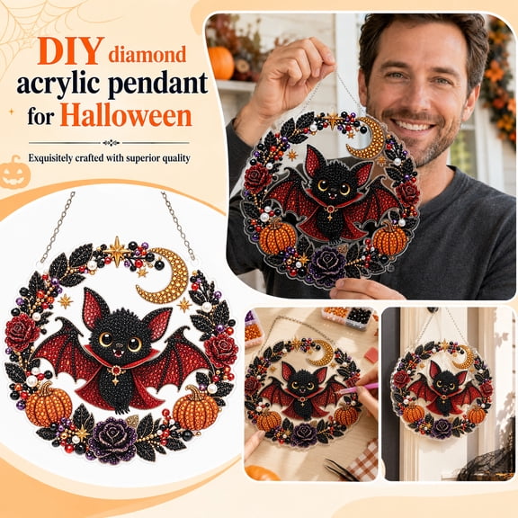 Halloween DIY Pearl Painting Kit for Adults and Beginners, 7.9 x 7.9 Inches Pearl Art Kits Craft Set with Ghost Design for Creative Home Wall Decor and a Perfect Unique Holiday Gift Idea