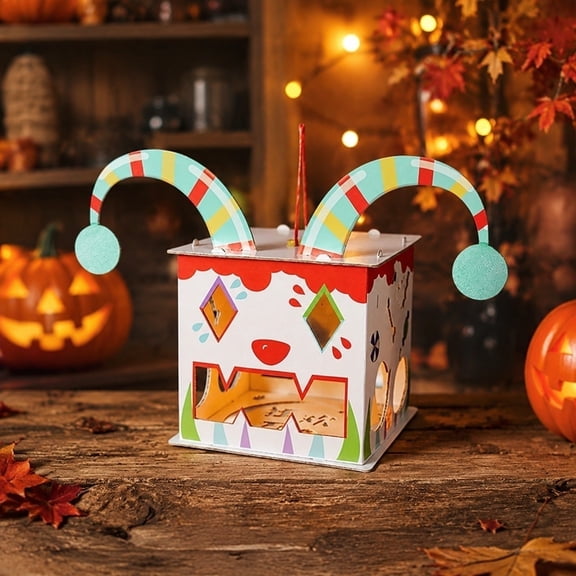 Halloween DIY Pumpkin Lantern Craft Kit – Cardboard Jack-o'-Lantern with Devil Horns & Hanging String for Kids’ School Projects, Party Decor & Trick-or-Treat