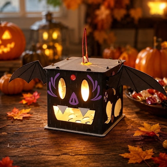 Halloween DIY Pumpkin Lantern Craft Kit – Cardboard Jack-o'-Lantern with Devil Horns & Hanging String for Kids’ School Projects, Party Decor & Trick-or-Treat