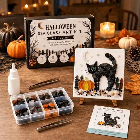 Halloween DIY Sea Glass Art Kit - Bedroom Decorations DIY Crafts for Adults Unique Room Decoration Craft Supplies Assortment Mindful Hobby Collection All in One Maker Bundle Adults Crafts and Hobbies