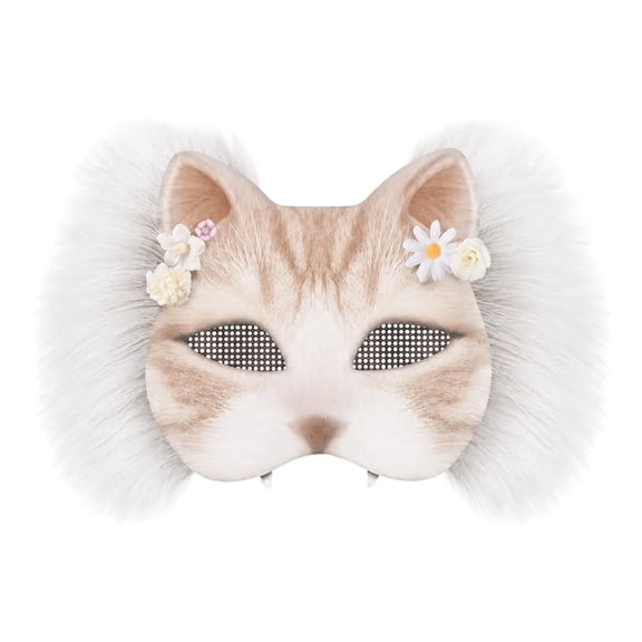 Halloween DIY Therian Mask Kit, Blank Therian Masks Set White Cat Masks to Paint with Felt Fabric Sheet Plush Faux Fur Eye Mesh for Craft Project Party Christmas