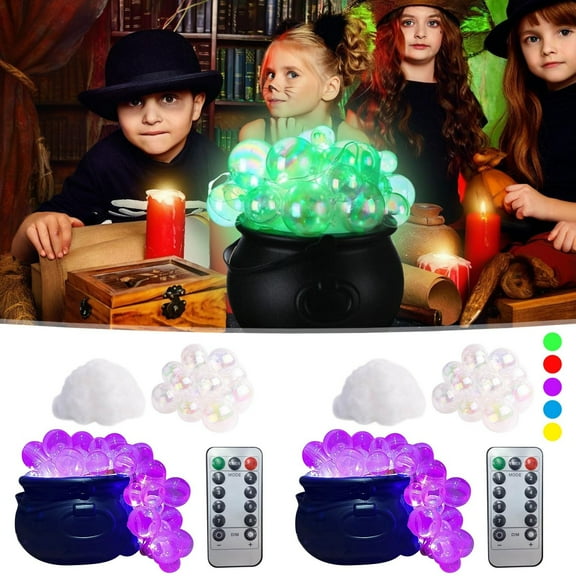 Halloween DIY Witch Cauldron Set with LED Lights - Vintage Spooky Witch Jar with Bubbling Effect for Party Tabletop Decor & Costume Props
