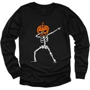 Halloween Dab Jack O' Lantern Dabbing Skeleton Youth Kids Long Sleeve T-Shirt
