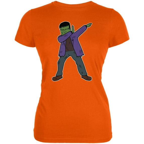 Halloween Dabbing Frankenstein's Monster Juniors Soft T Shirt Orange SM
