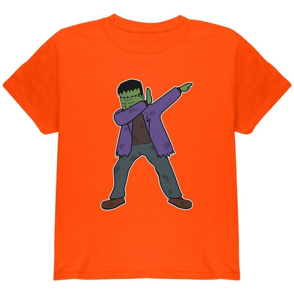 Halloween Dabbing Frankenstein's Monster Youth T Shirt Orange YXL