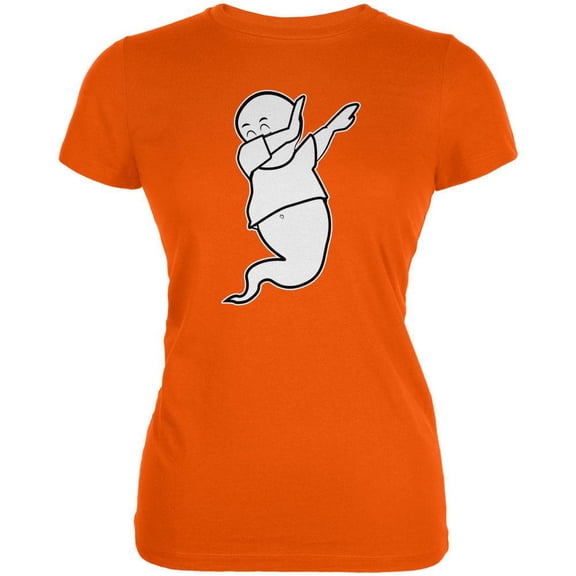 Halloween Dabbing Ghost Juniors Soft T Shirt Orange LG